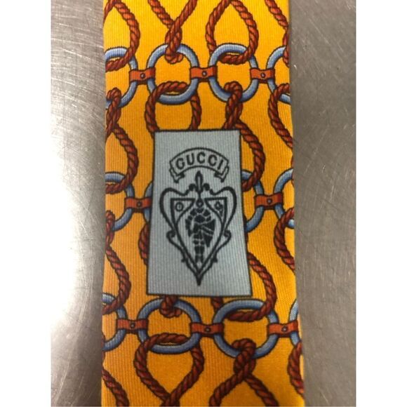 Gucci Men’s Silk Yellow and Red Rope Designer Dress Tie - Picture 3 of 9